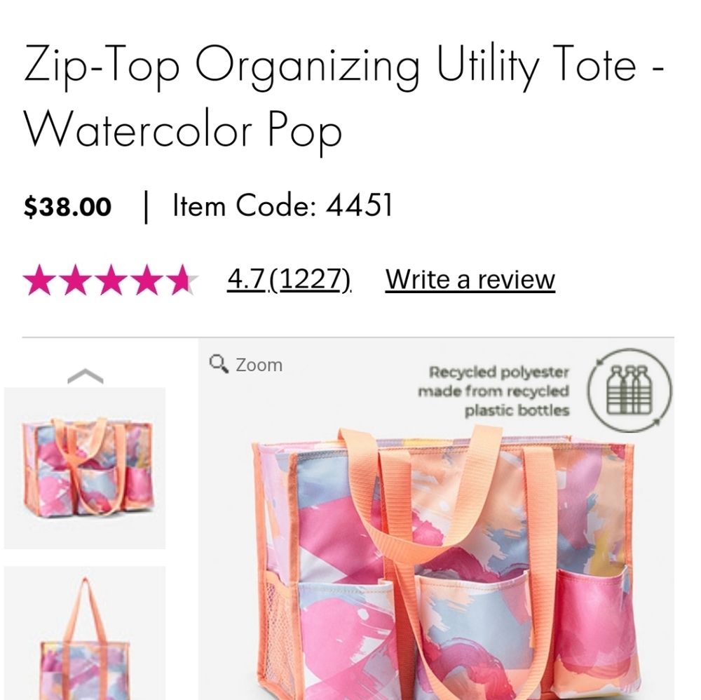 Thirty-One Zip Top Organizing Utility Tote
